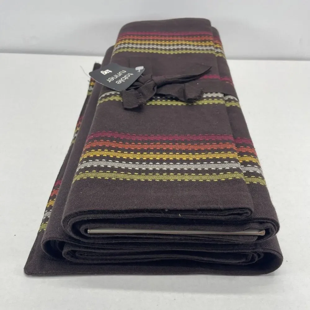 '04 TAG Table Runners (2) Brown Multi Stripe Green Yellow Orange Maroon 14.5